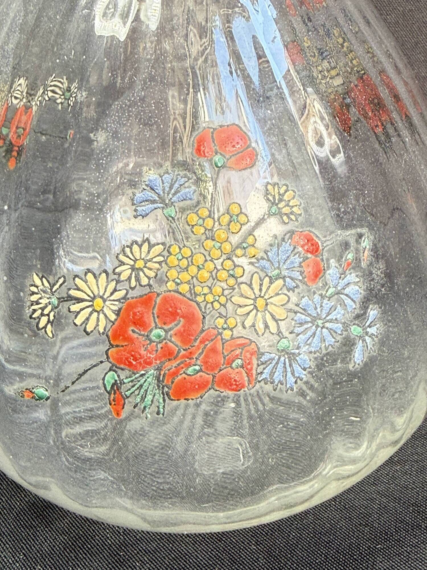 Enamelled glass service signed