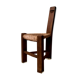 Brutalist tripod chair in solid wood and vintage straw from the 50s / 60s