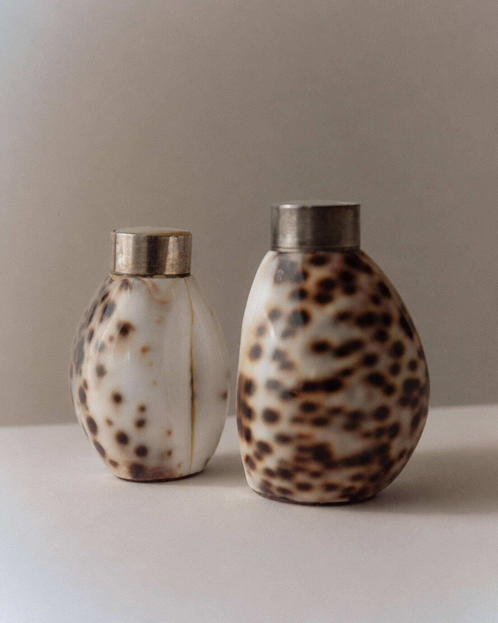 Vintage salt and pepper shaker set from the 1980s, natural shell design.