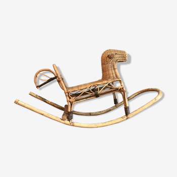 Rattan and bamboo rocking horse