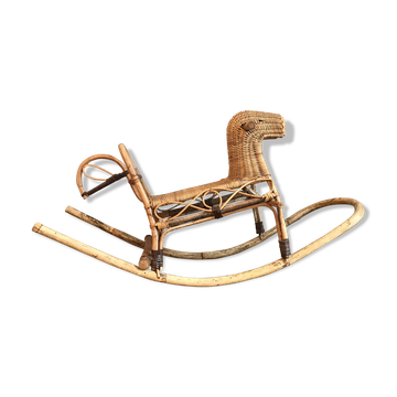 Rattan and bamboo rocking horse