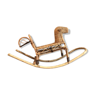 Rattan and bamboo rocking horse