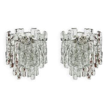 Set of 2 Austrian Ice Glass Wall Lamps by J.T. Kalmar