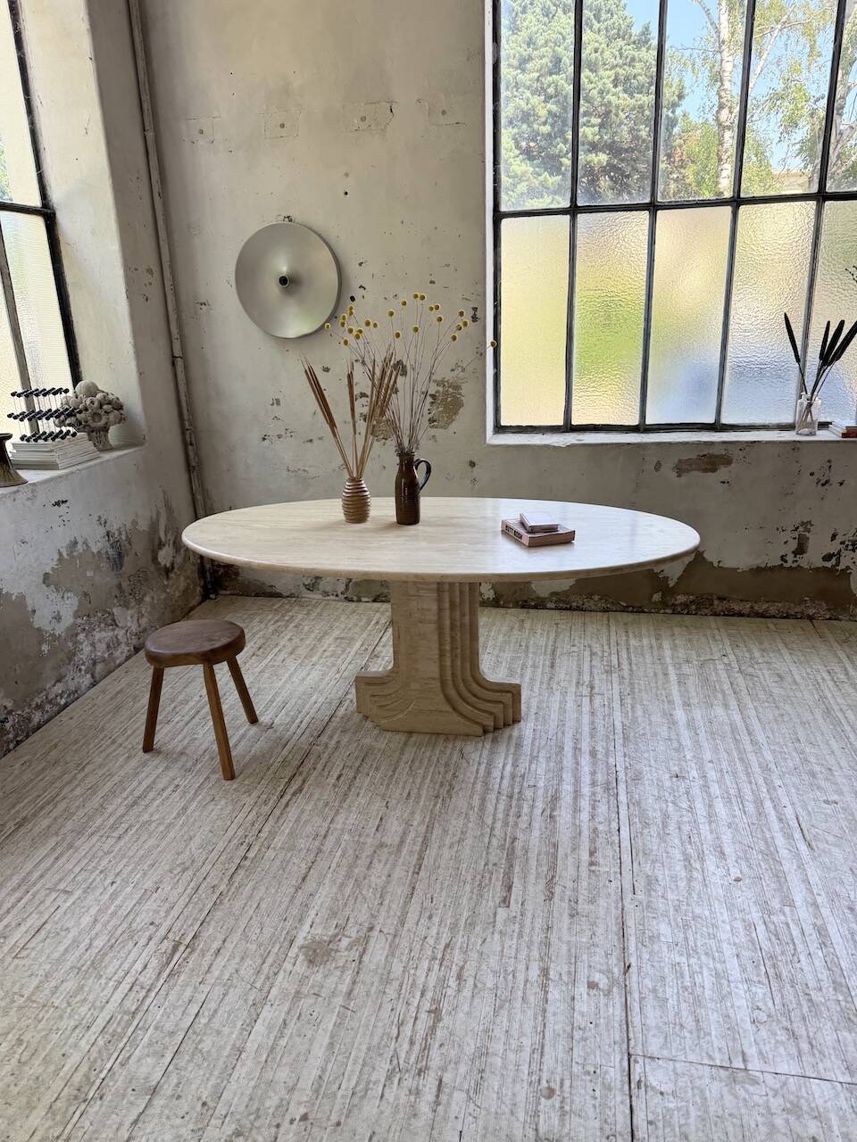 Travertine dining table 1970 Italy Tobia Scarpa