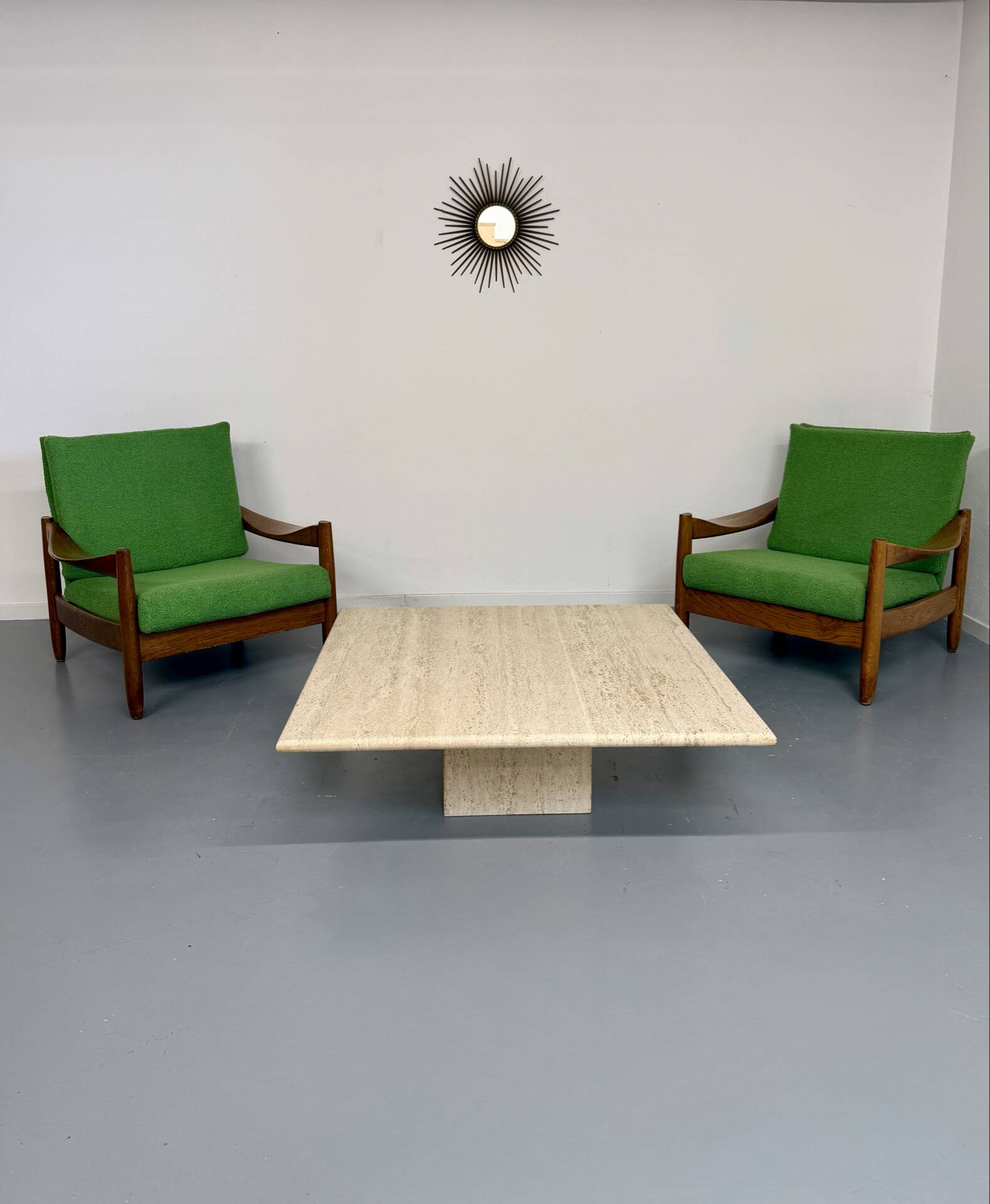 Italian coffee table in travertine, Roche Bobois edition, 70s/80s.