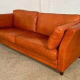 Canapé en cuir cognac vintage rétro pour 3 personnes danois
