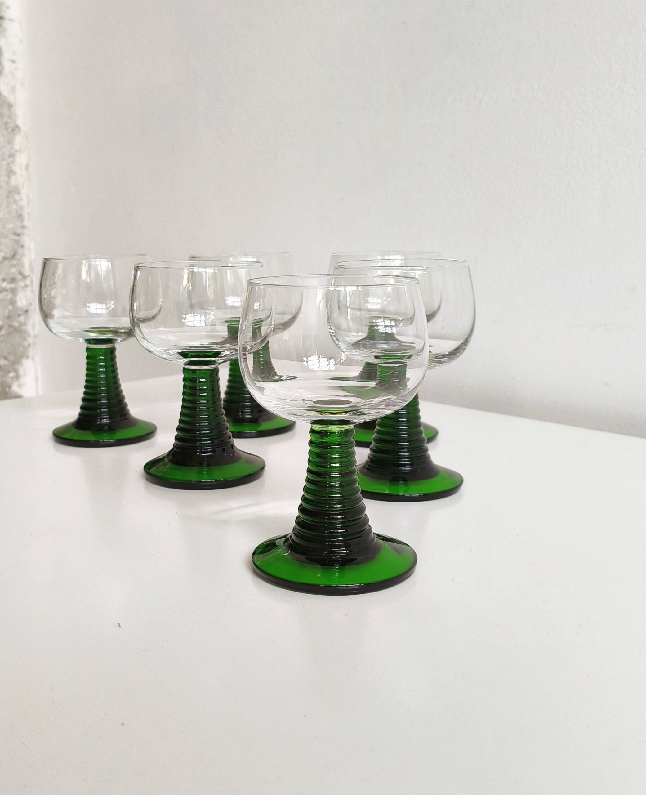 Green twisted stemmed Roemer glasses