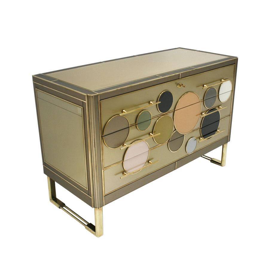 Mid-Century Modern Style Solid Wood Glass and Brass Large Italian Commode