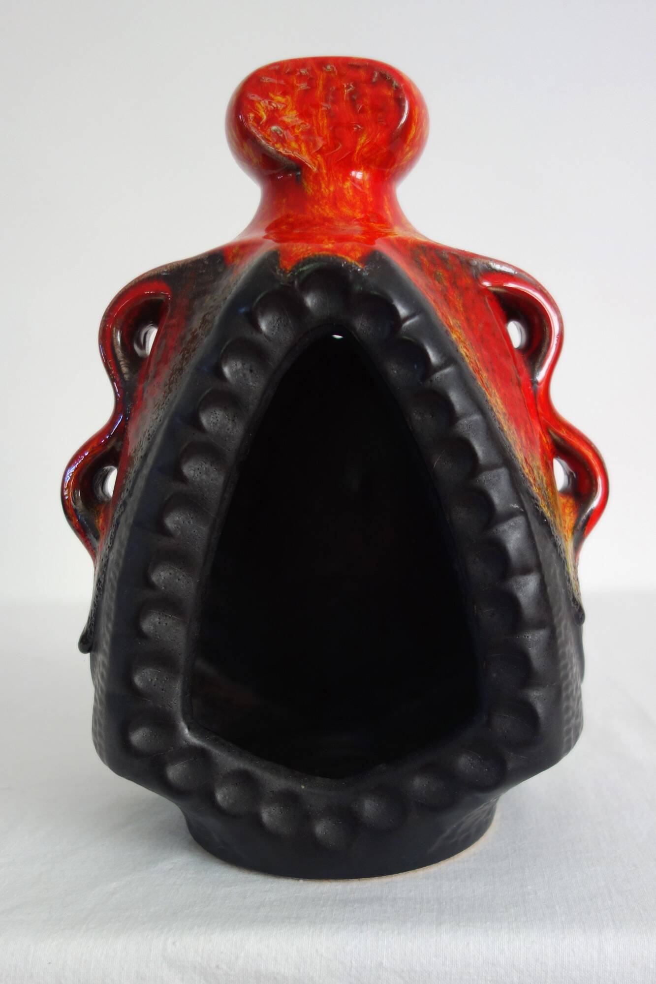 Bay Keramik orange-red and black candle holder from the 70s