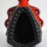 Bay Keramik orange-red and black candle holder from the 70s