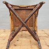 Fauteuil enfant 1890 châtaigner, rotin et velours damassé