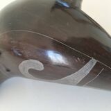 Engraved black ceramic owl signed Mexico