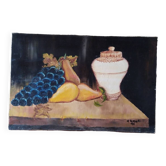 Huile sur toile nature morte aux raisins