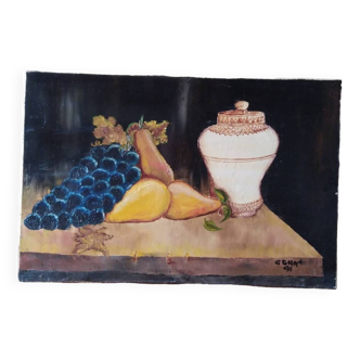 Oil on canvas still life with grapes