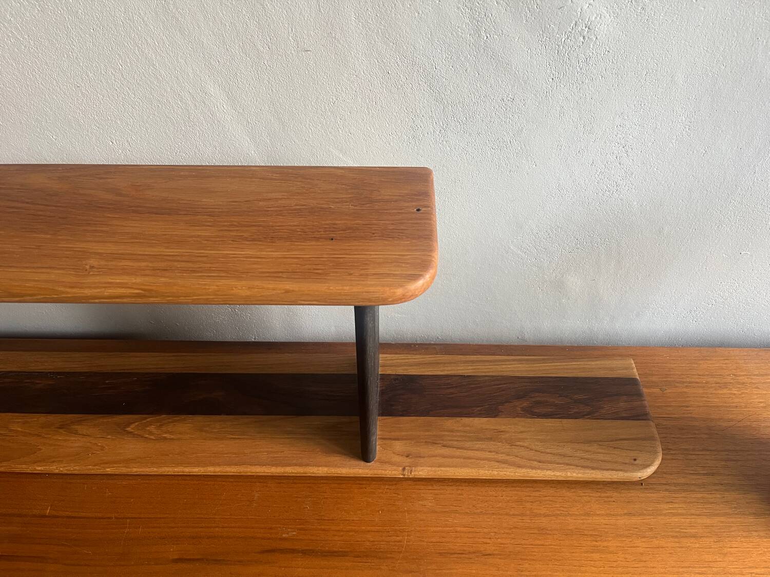 Stained wooden shelf