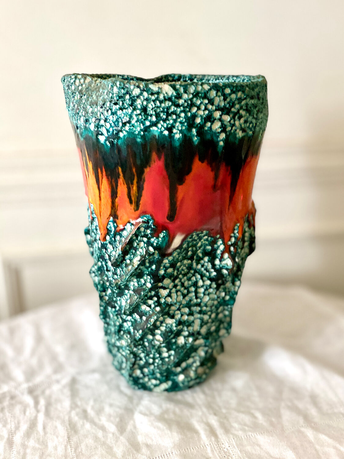 Large Fat Lava Vallauris Sea Foam Vase
