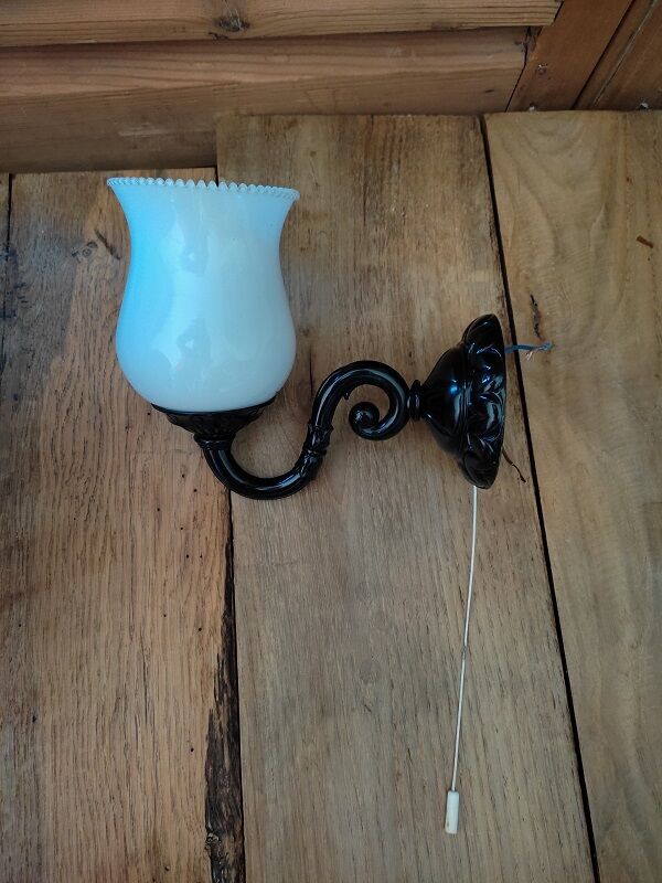 Wall lamp alloy black tulip in white glass Old deco