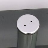 Postmodern Chromed Metal Console Table with Two Smoked Glass Shelves, Italy