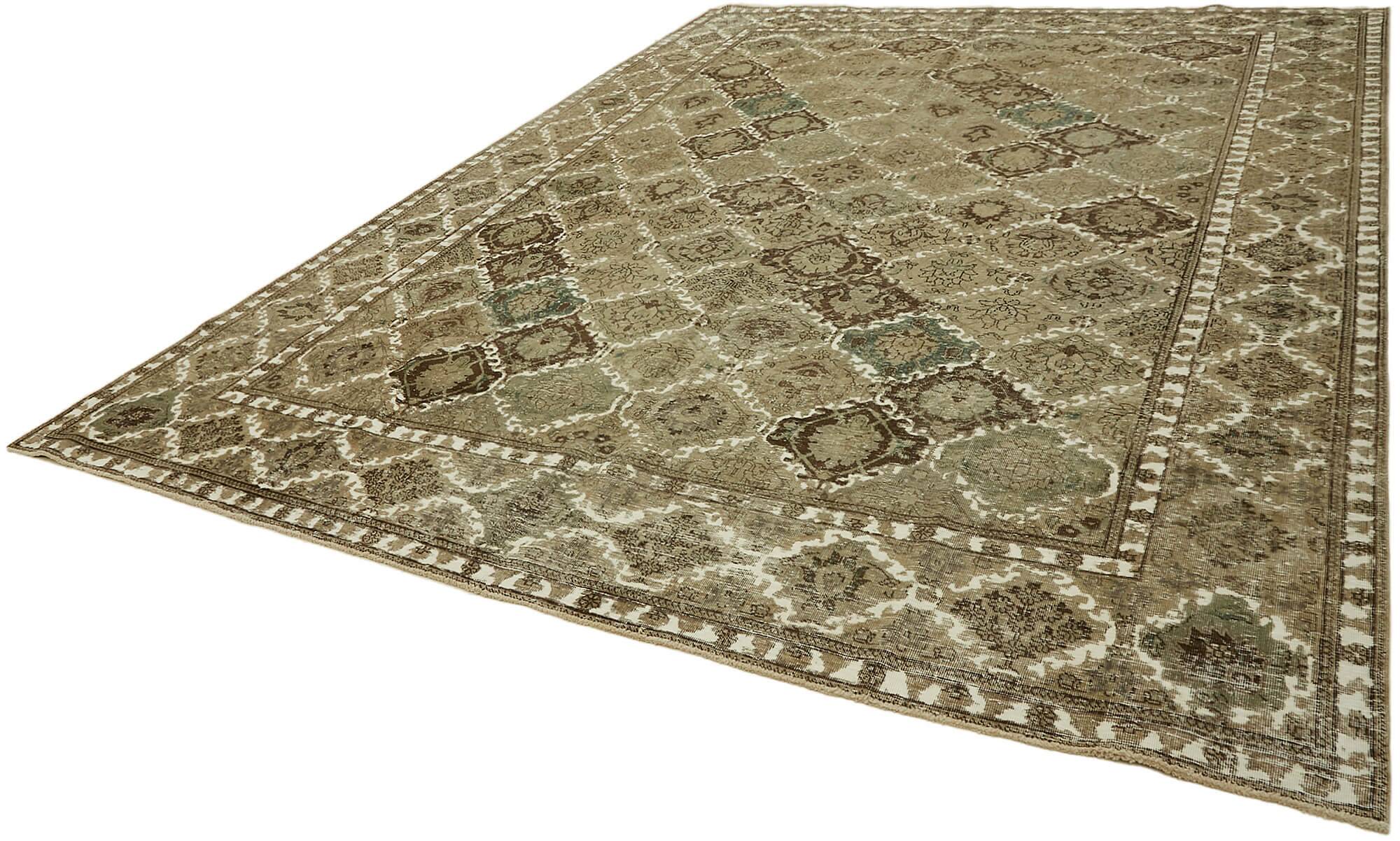 Handmade turkish decorative 1980s 300 cm x 398 cm beige wool carpet