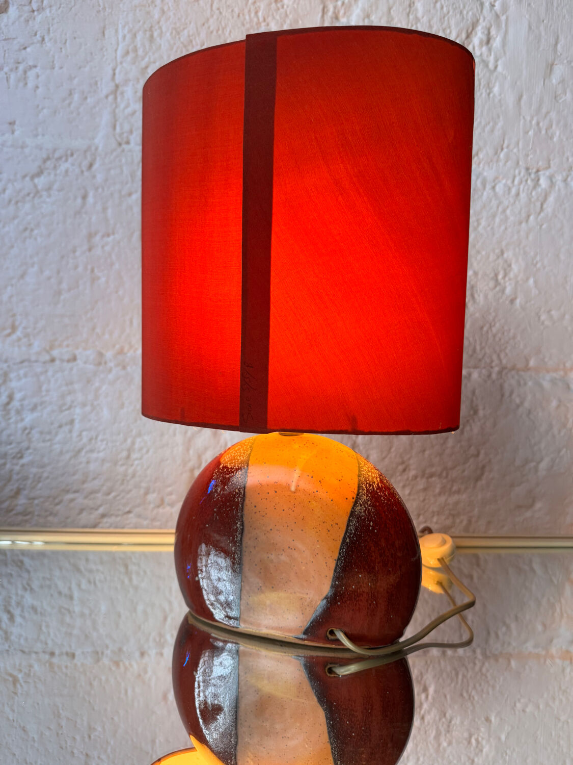 Handmade ceramic and silk lamp from the 1990s