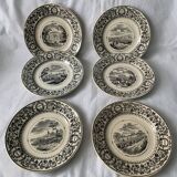 6 old dessert plates Old and Johnston Bordeaux 19th century Médoc and its castles