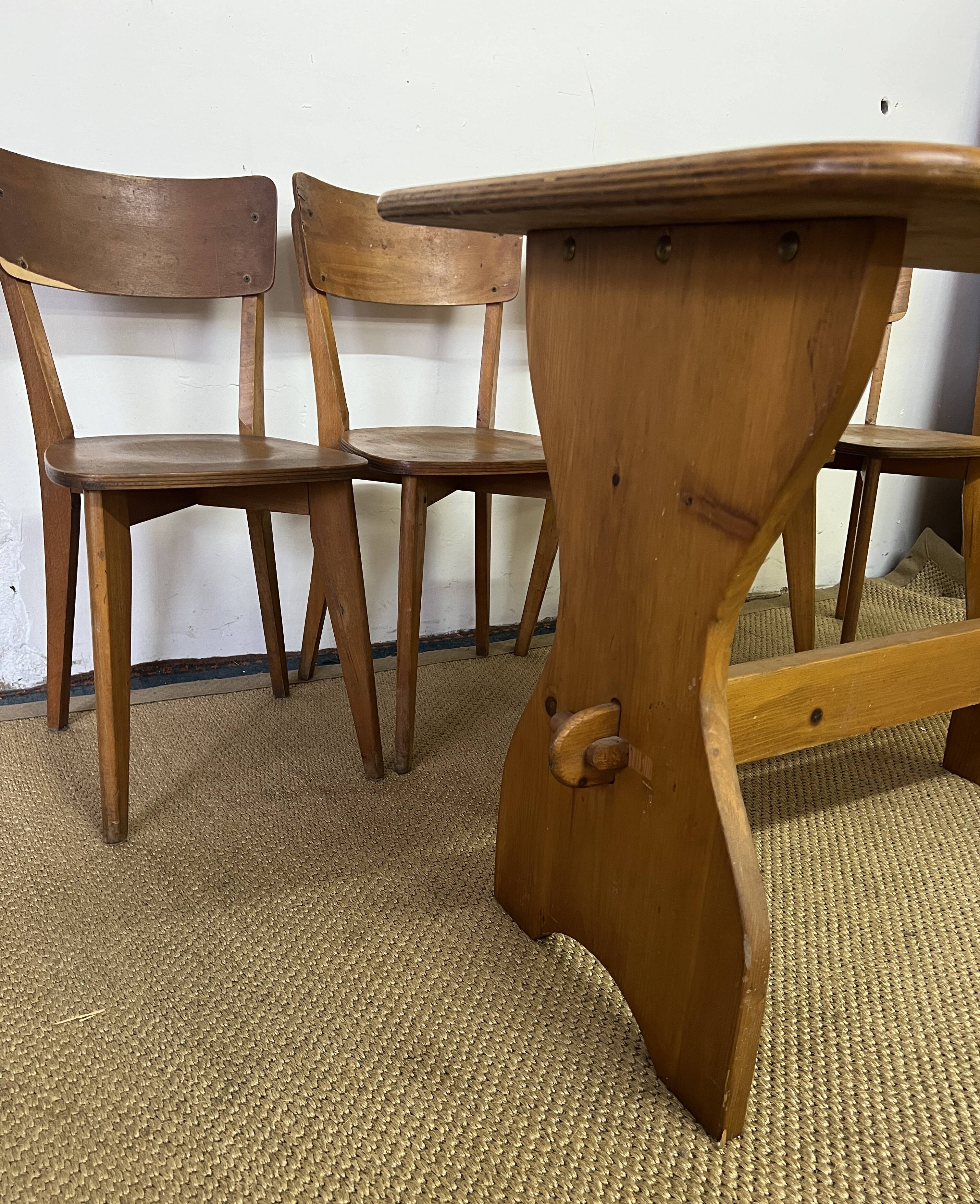 Vintage wooden table and 4 chairs set