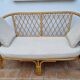 Vintage two-seater natural rattan sofa with cotton cushions, 140 cm