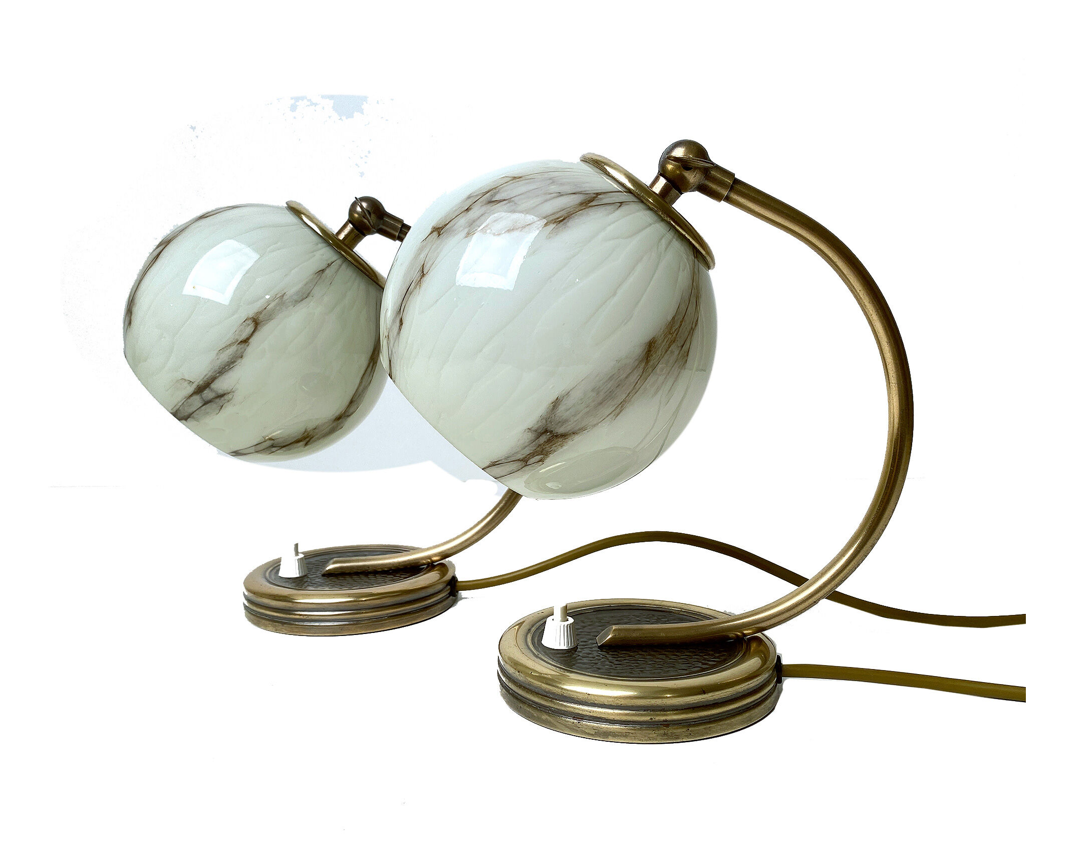 Pair of vintage lamp art deco bauhaus, 30s, marbled glass brass