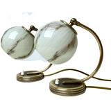 Pair of vintage lamp art deco bauhaus, 30s, marbled glass brass