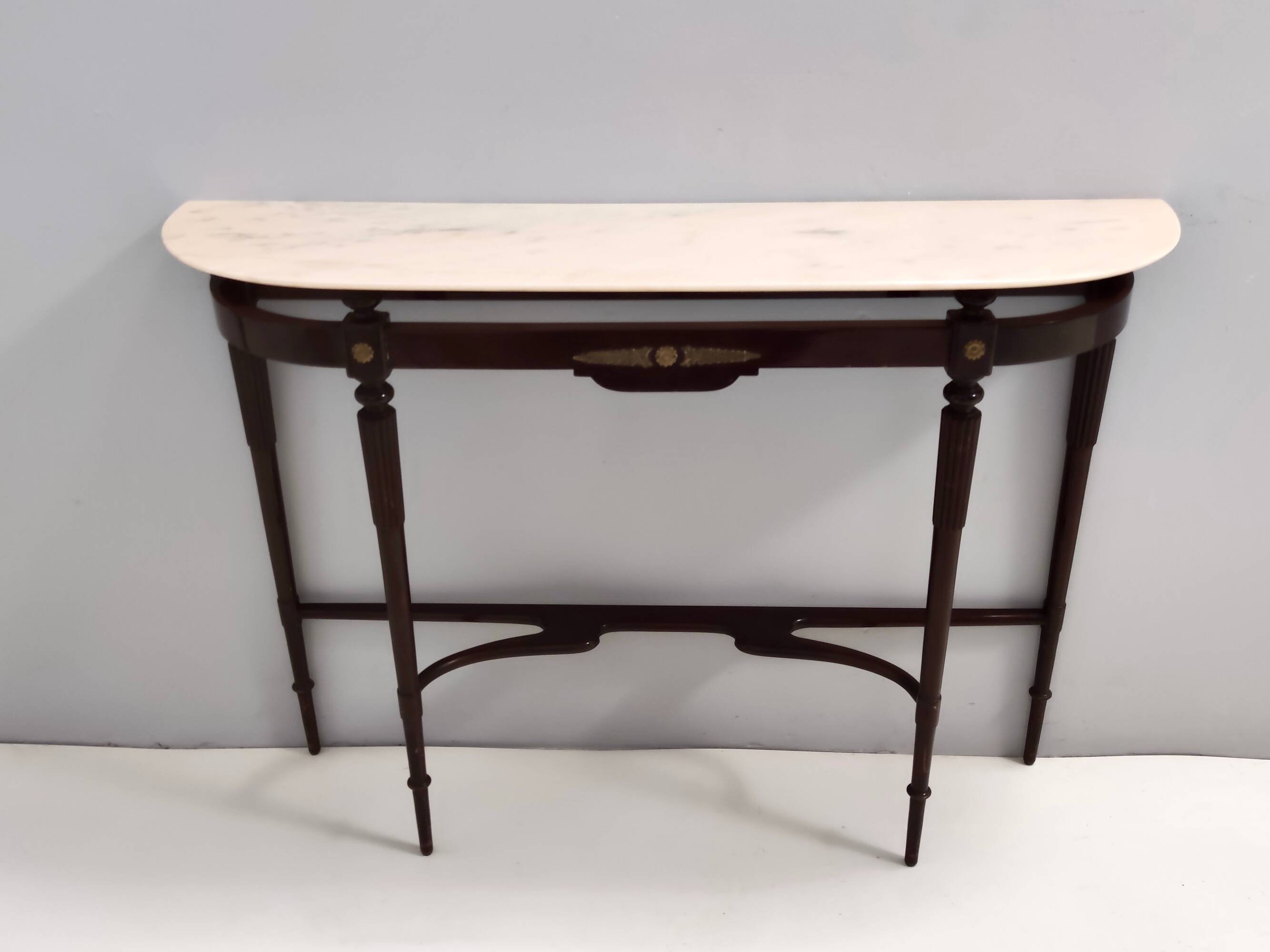 Vintage beech console table with portuguese pink marble top, italy