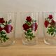 Set of 9 vintage glasses with flower designs - red roses -
