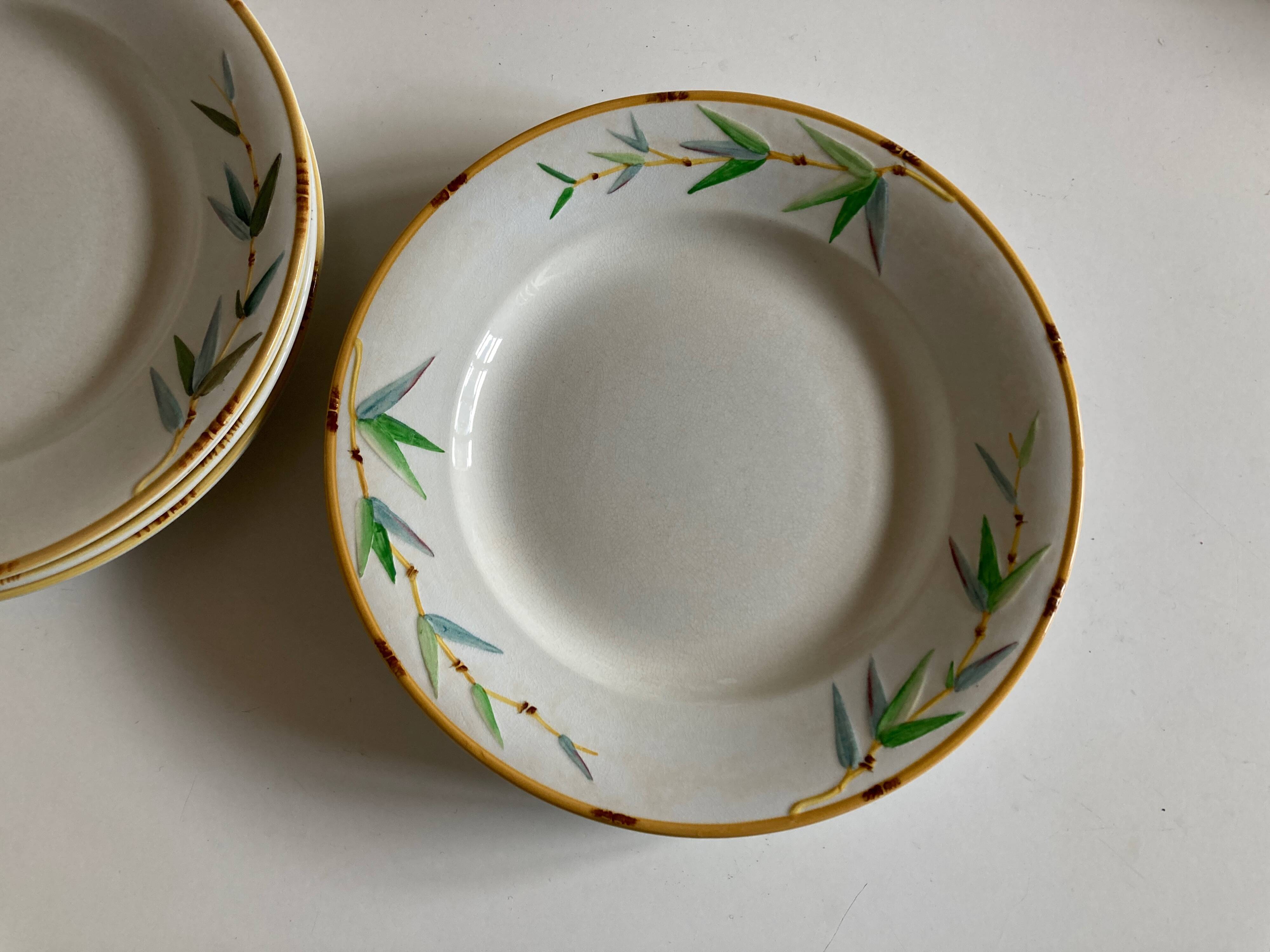 Set of 7 Sarreguemines Bamboo 1880 ironstone plates