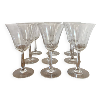 Etched glass stemware, red wine glasses