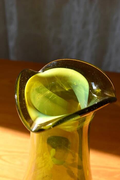 Free-form olive green art glass vase by Gyula Budveszel, Hungary, 1990s