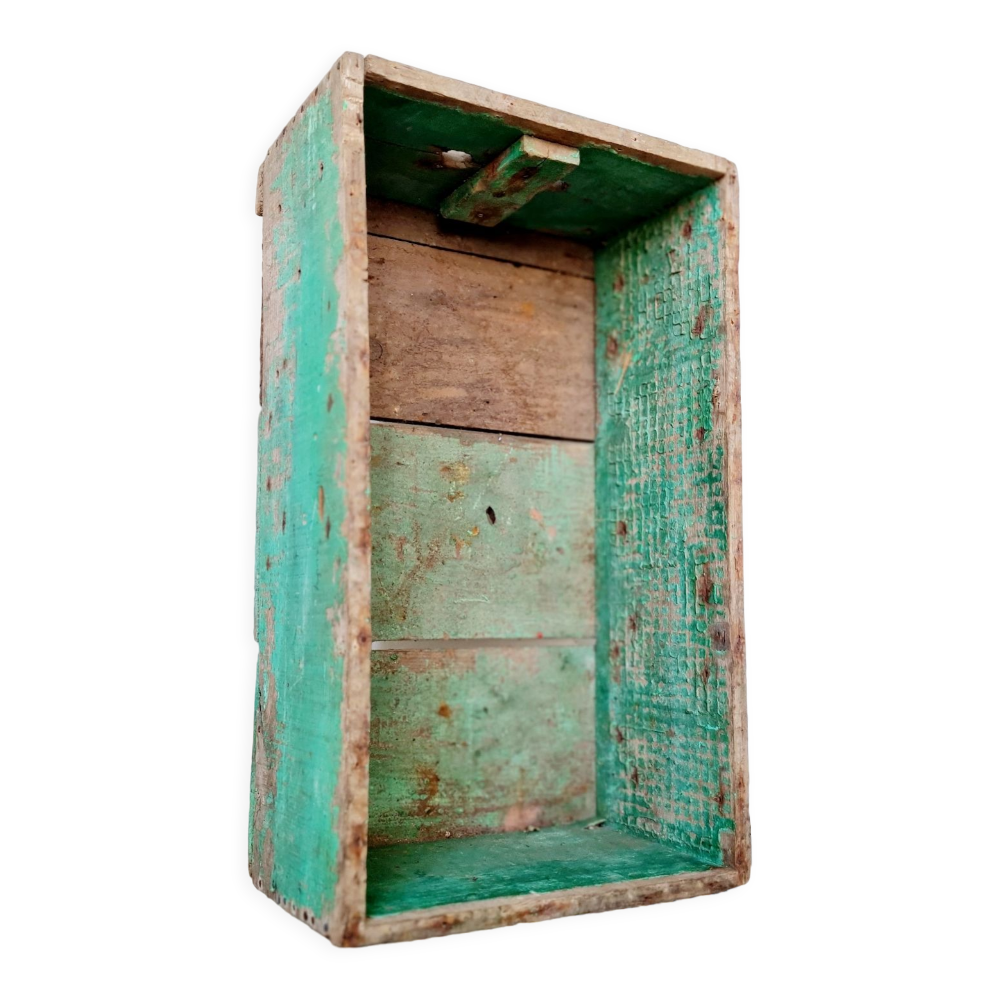 Patinated green wooden box
