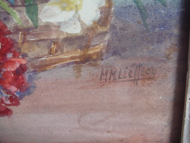 Watercolor signed under glass table 36.5 cm x 31 cm