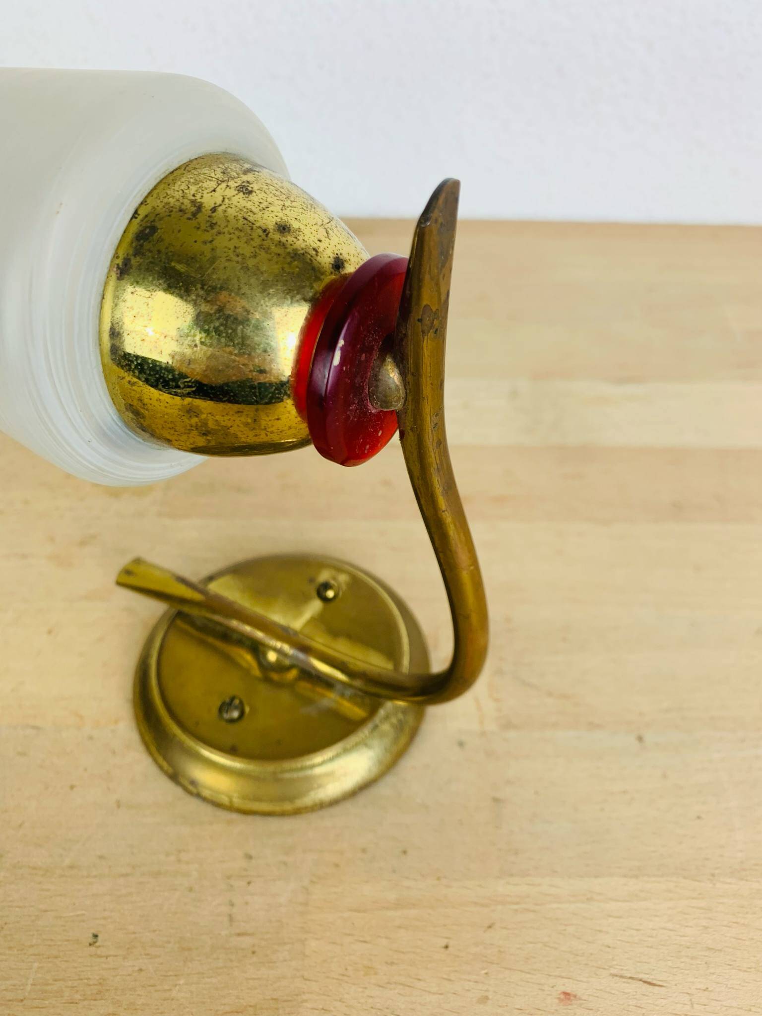 Brass and opaline tulip wall lamp, 1950s, vintage