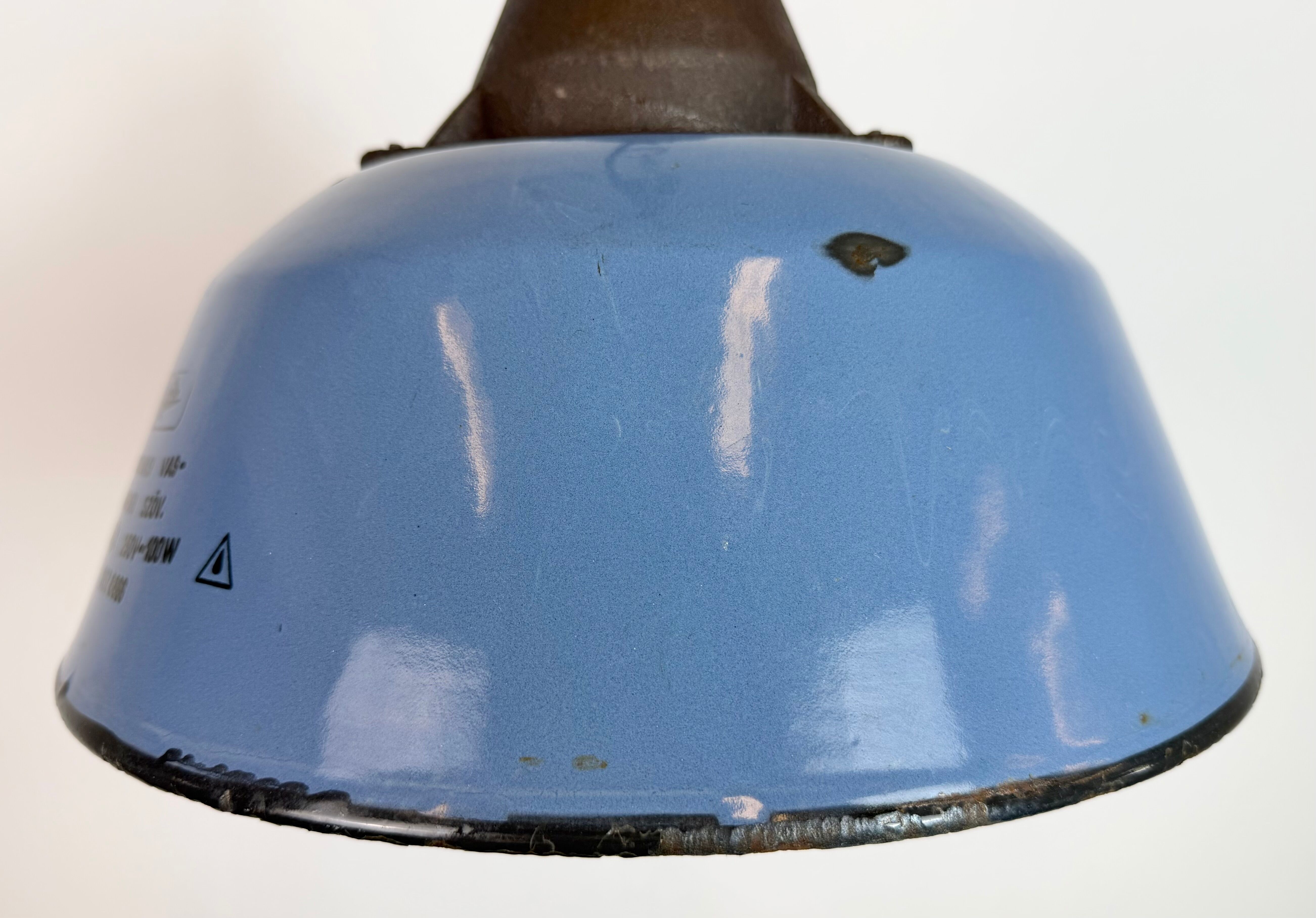 Industrial Blue Enamel and Cast Iron Pendant Lamp, 1960s