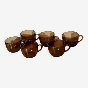 Set of 6 vintage smoked glass cups
