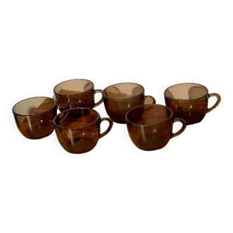 Ensemble de 6 tasses en verre fumé vintage