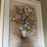 Pastel drawing "Garden Flower Bouquet" – White frame under glass