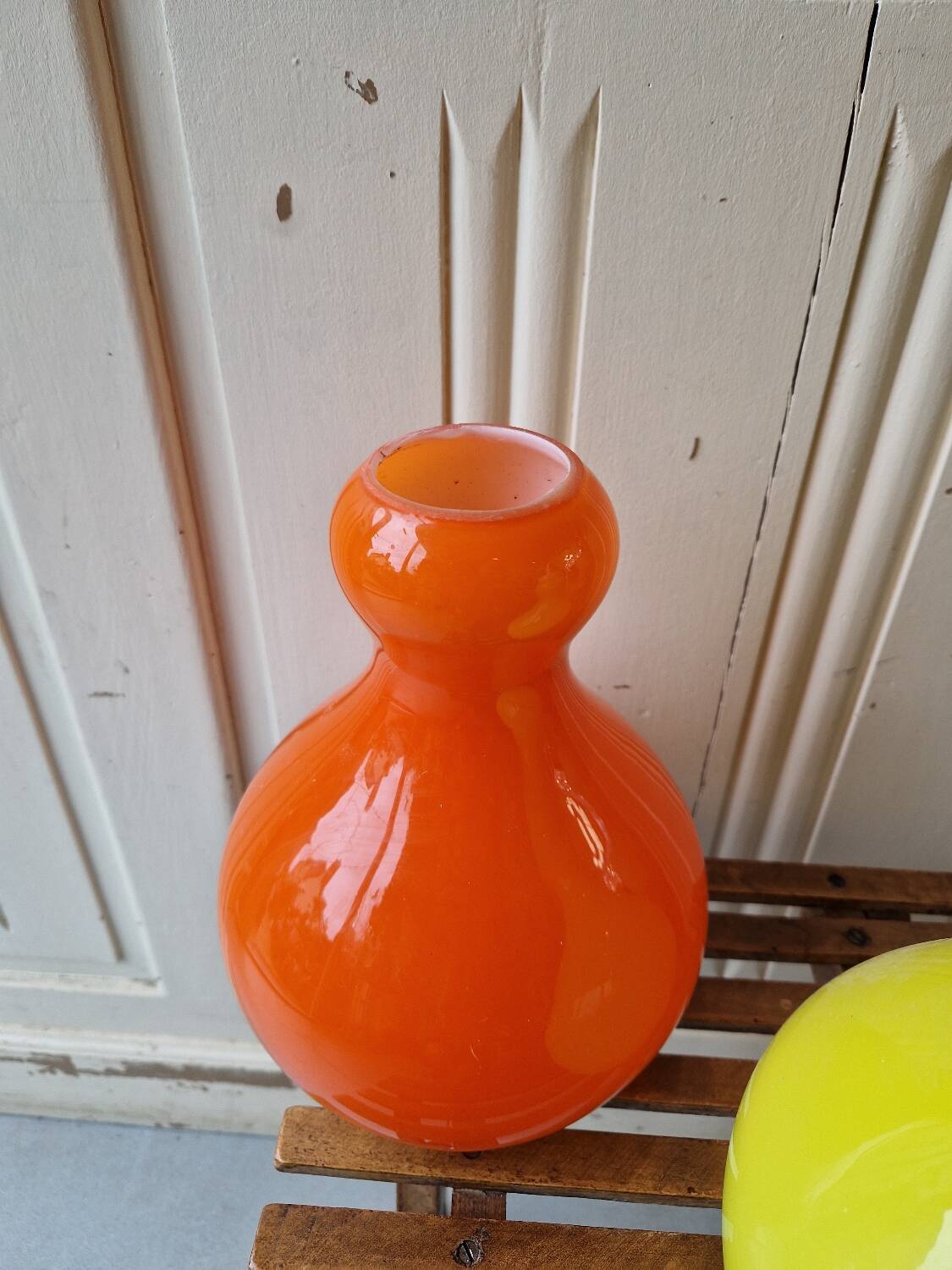 Set of 2 Yellow and Orange Opaline Chandeliers