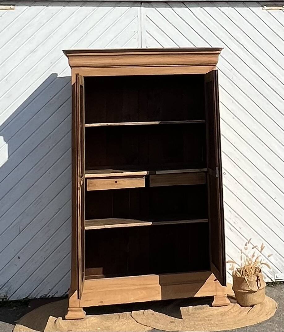 Large antique wardrobe renovated in raw solid wood