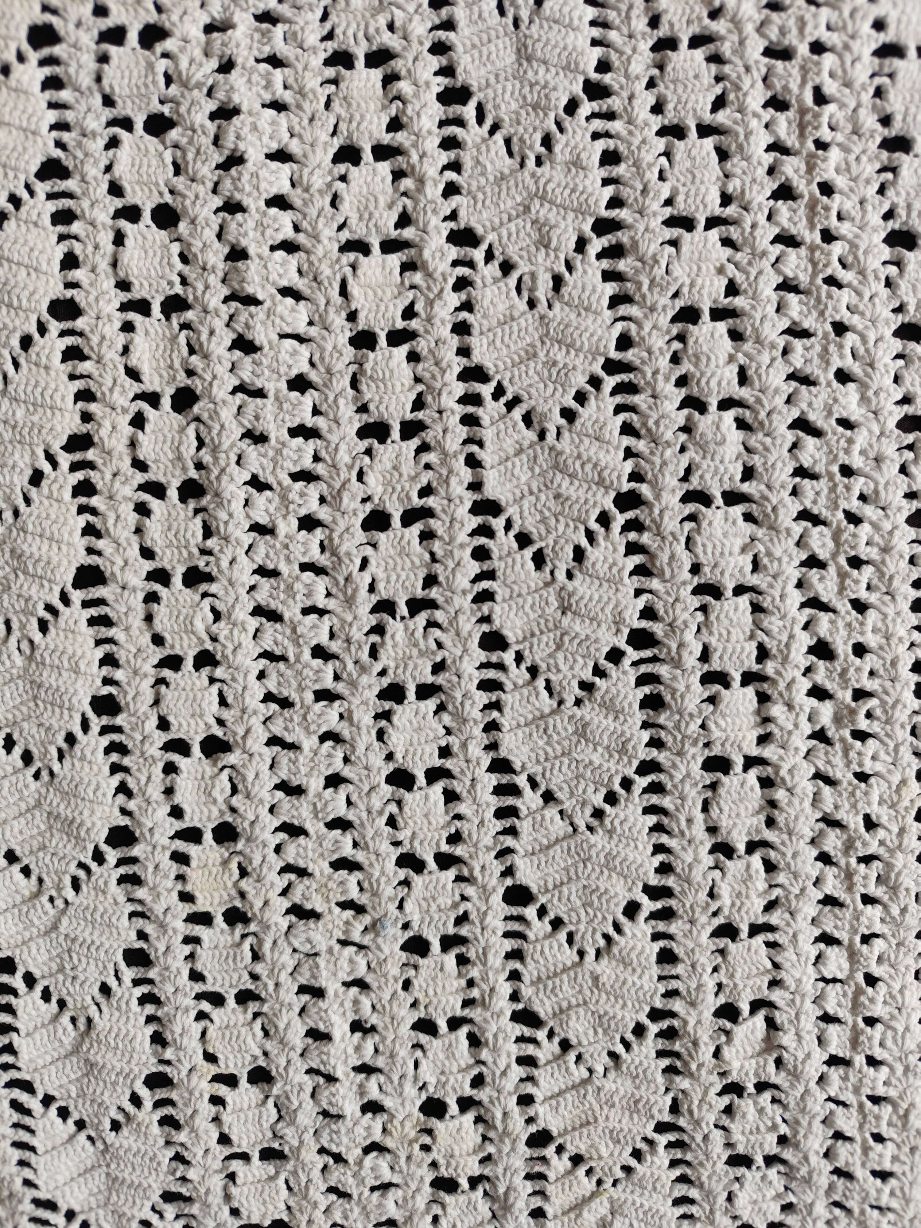 White cotton bedspread - throw with geometric chevron pattern