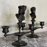 Pair of bronze candlesticks with a black patina in the antique style