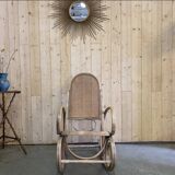 Rocking chair in curved beech and cane