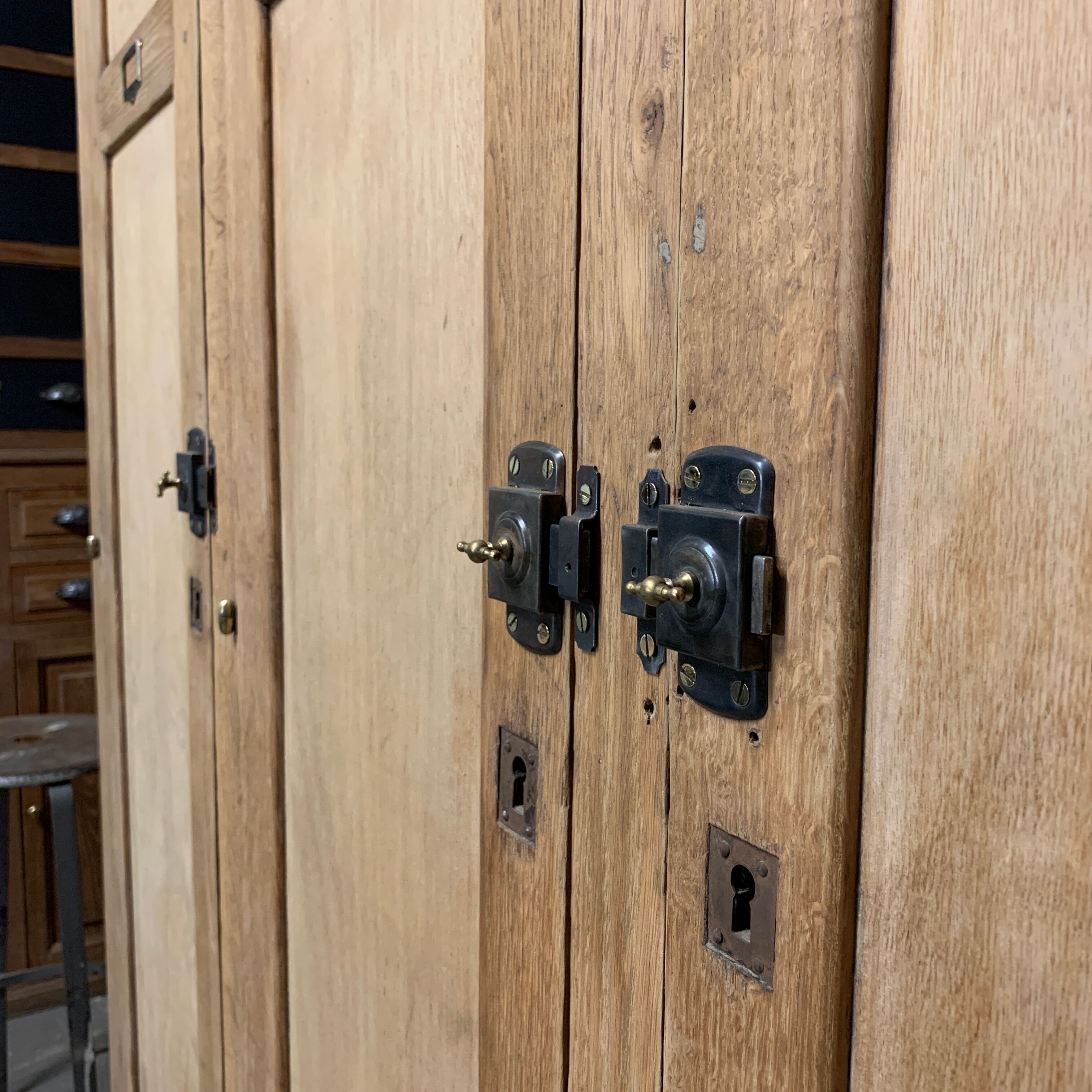 Old industrial cloakroom 1910 in oak and enamelled plate
