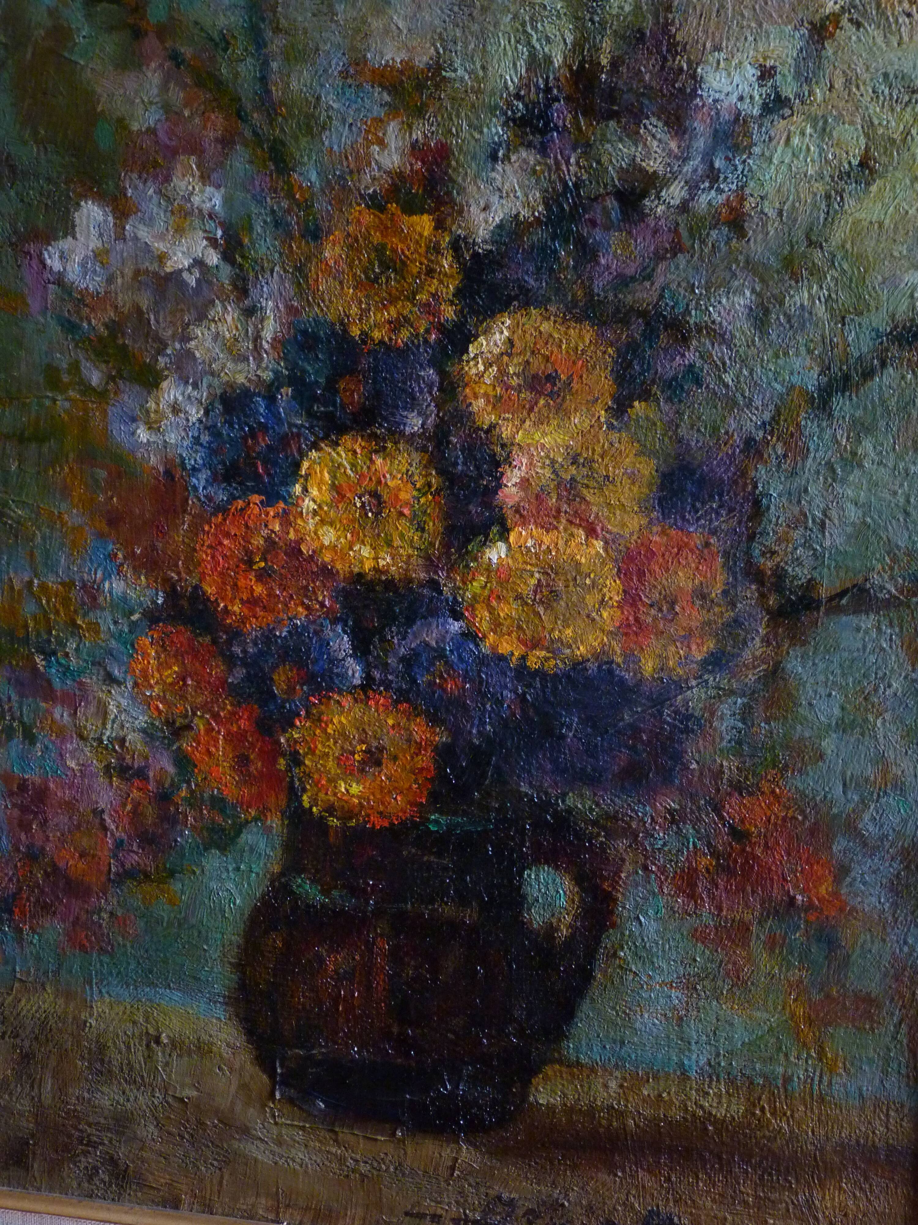 Tableau, bouquet de fleurs, huile sur toile