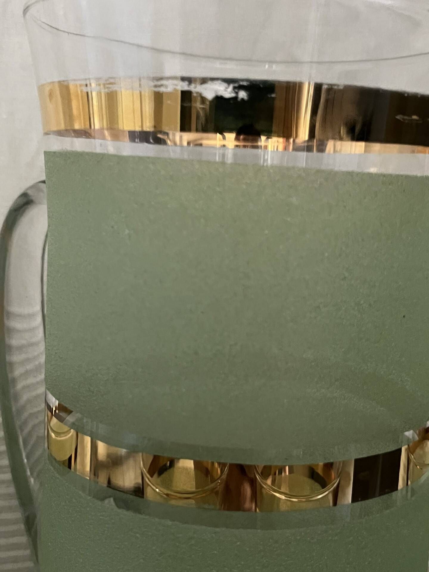 Service of orangeade vintage 1950 - jug and 4 glasses - Frosted green and gold.