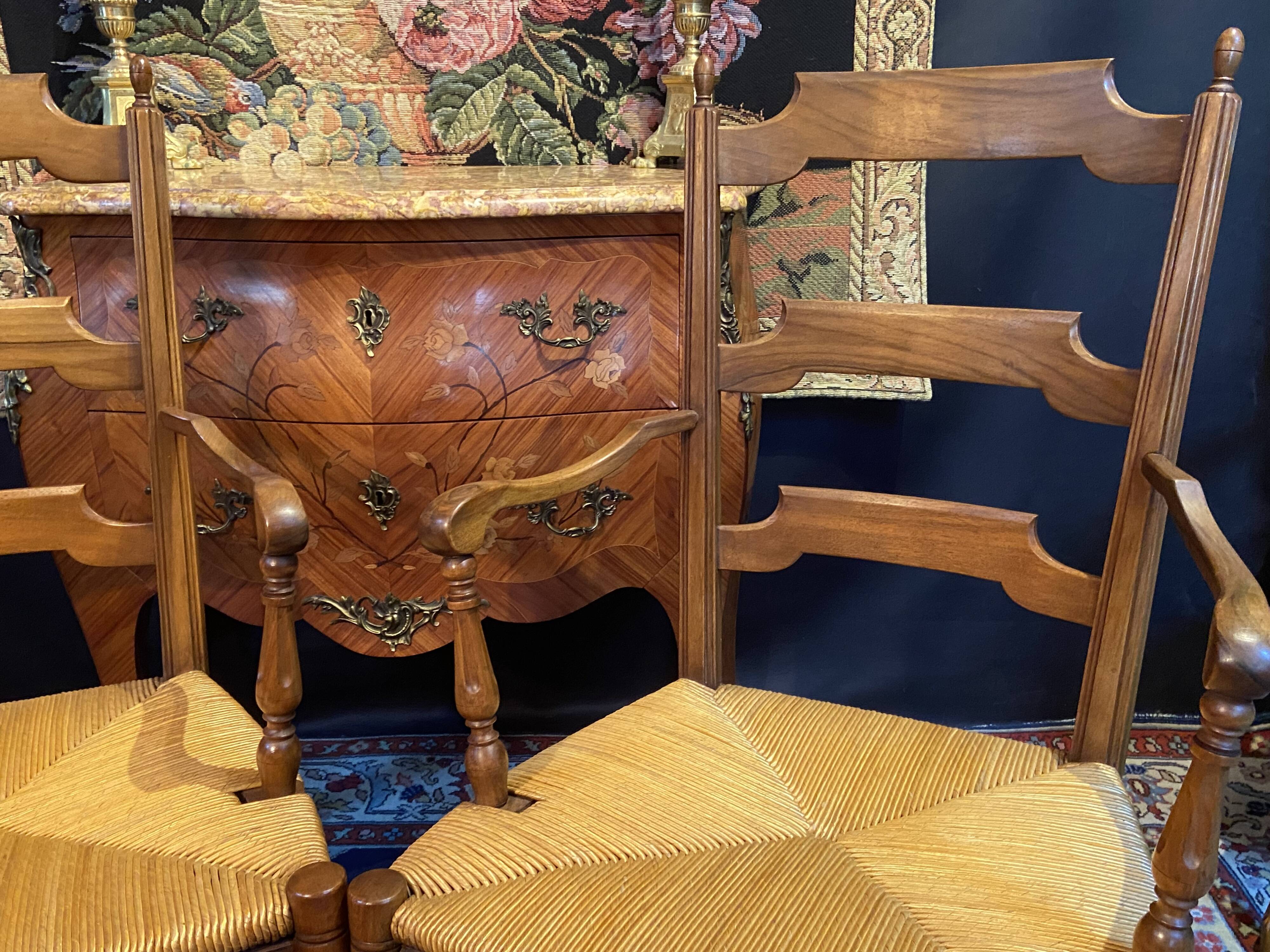 Pair of solid walnut armchairs in Provençal style